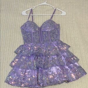 Purple hoco Dress with Floral Sequins